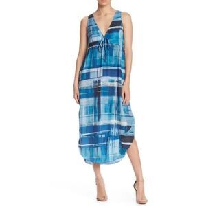✨LOVESTITCH Blue Watercolor Print V-Neck Midi Sz Sz Medium Dress✨